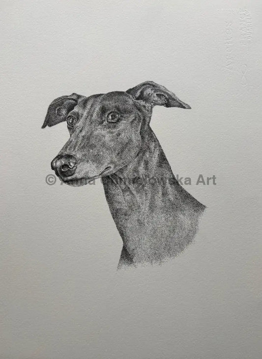 Greyhound portrait #2 - original dotted artwork