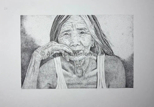 Mother - portrait in stippling