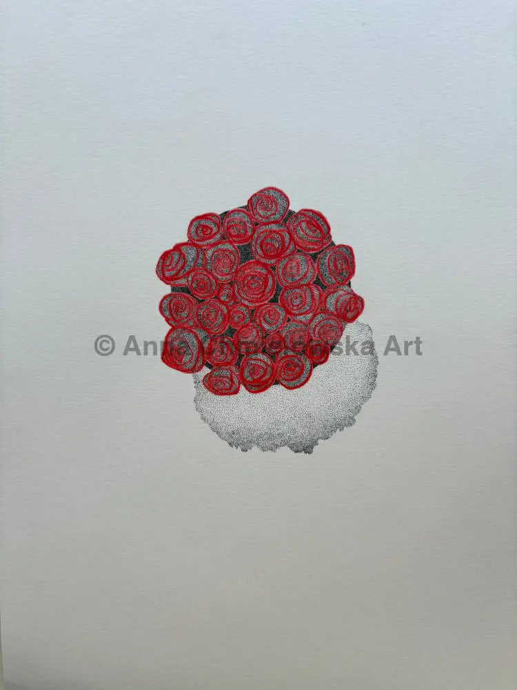 Roses in vase #2 - dotting (stippling) mixed with colour pencil