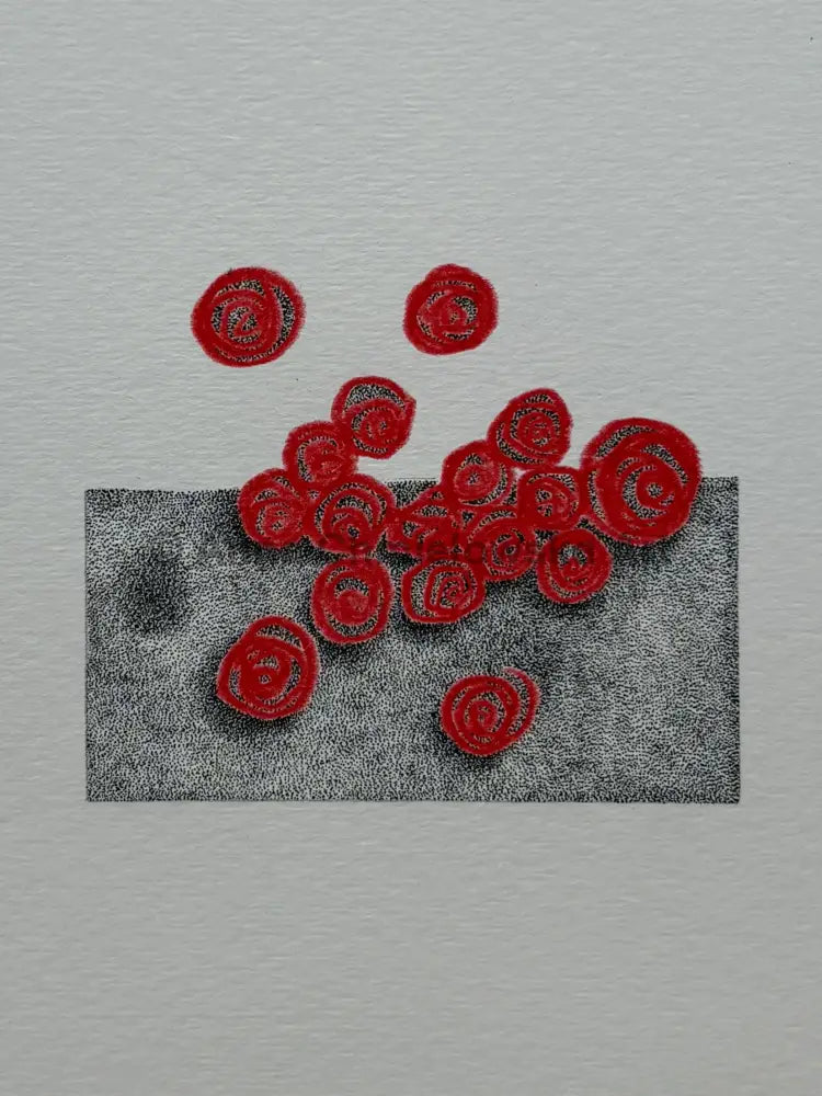 Falling roses - dotting (stippling) mixed with colour pencil