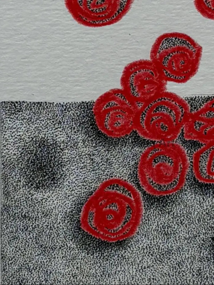 Falling roses - dotting (stippling) mixed with colour pencil