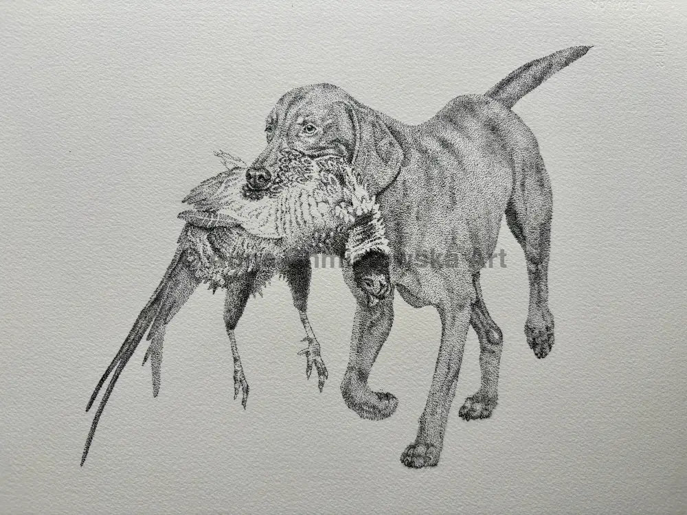 Gun dog on duty - stippling original artwork