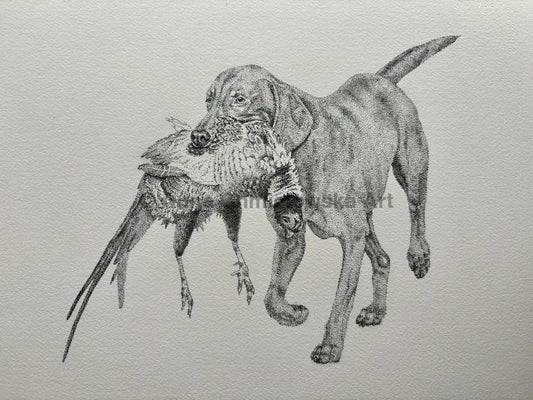Gun dog on duty - stippling original artwork