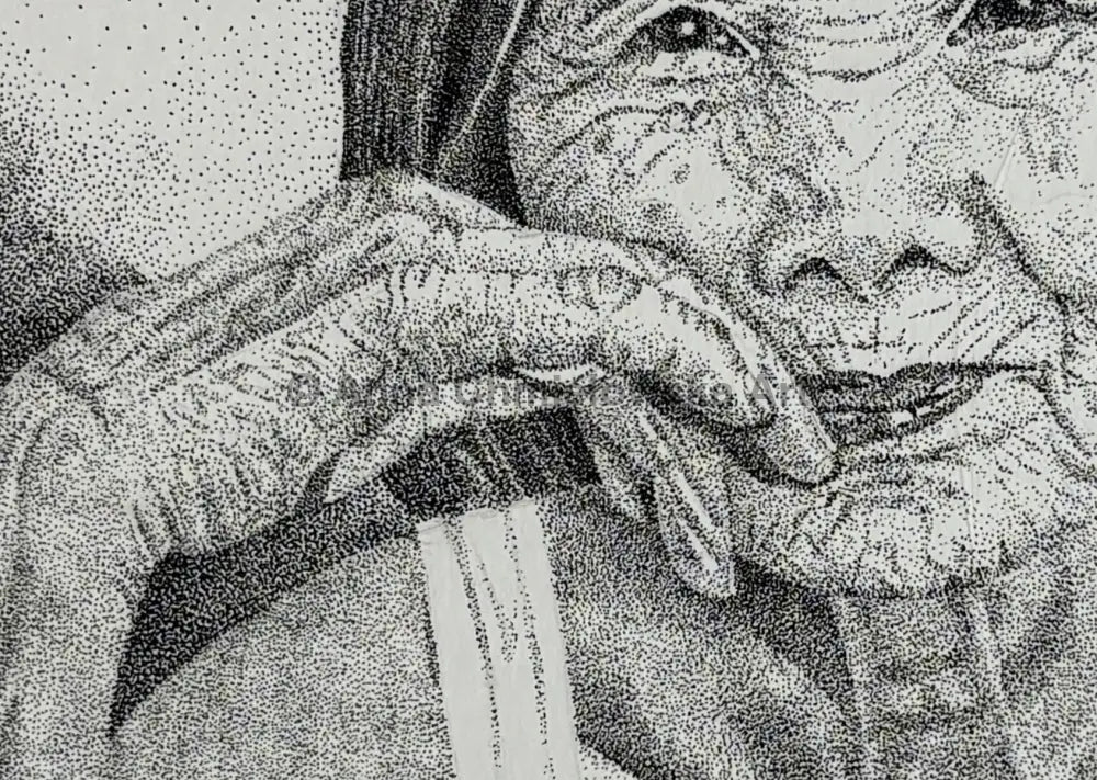 Mother - portrait in stippling