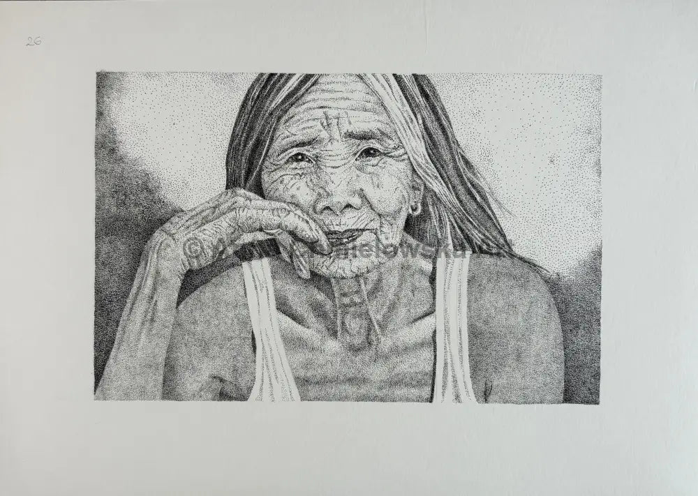 Mother - portrait in stippling