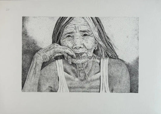 Mother - portrait in stippling