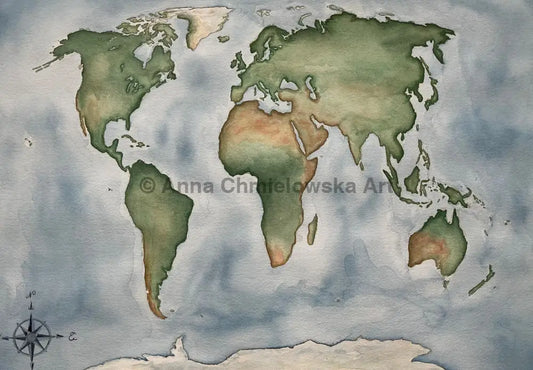 Original watercolour - World Map 57x75cm