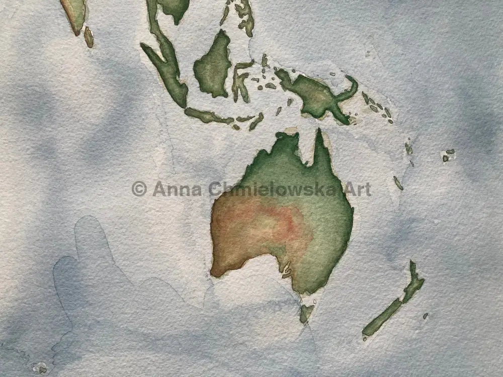 Original watercolour - World Map 57x75cm