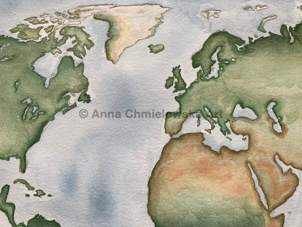 Original watercolour - World Map 57x75cm