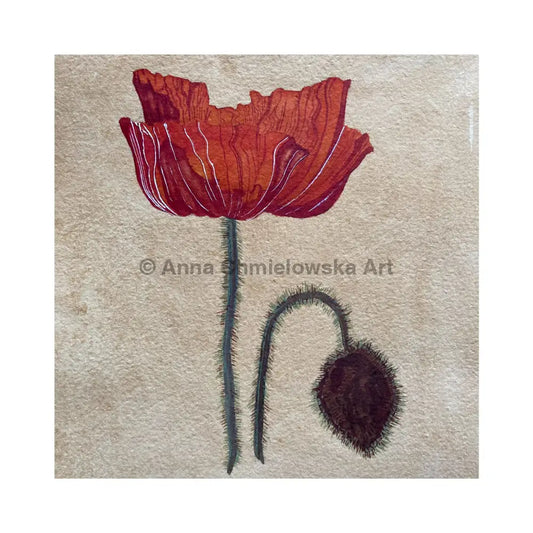 Poppies - original watercolour on a handmade tea stained paper.