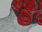 Roses in vase #1- dotting (stippling) mixed with colour pencil