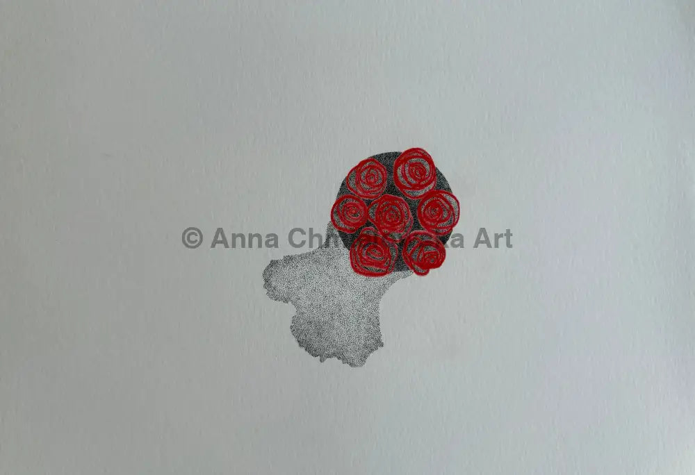 Roses in vase #1- dotting (stippling) mixed with colour pencil
