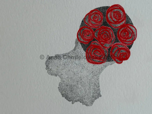 Roses in vase #1- dotting (stippling) mixed with colour pencil
